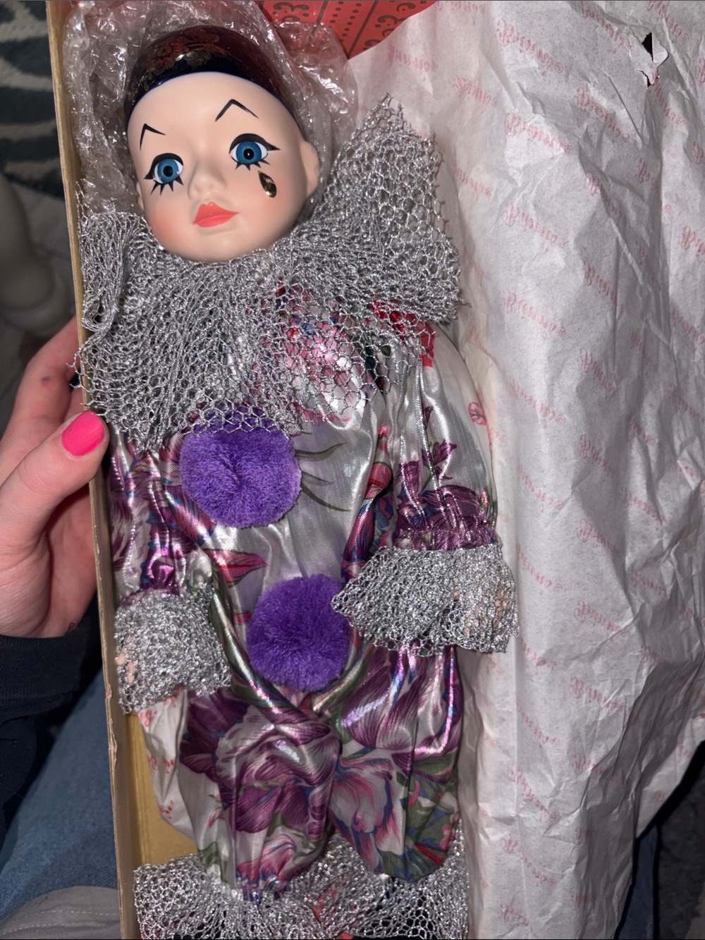 Purple Floral porcelain art Clown Costume